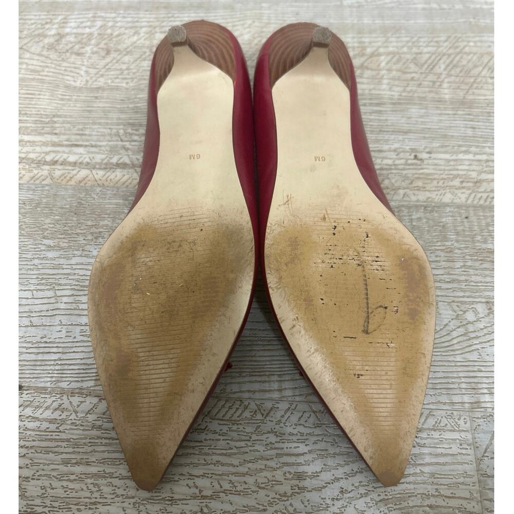 Vintage Y2K Marc Fisher Red Leather Bow Pointed Toe Cutout Kitten Heel Pumps 6 - Picture 13 of 16